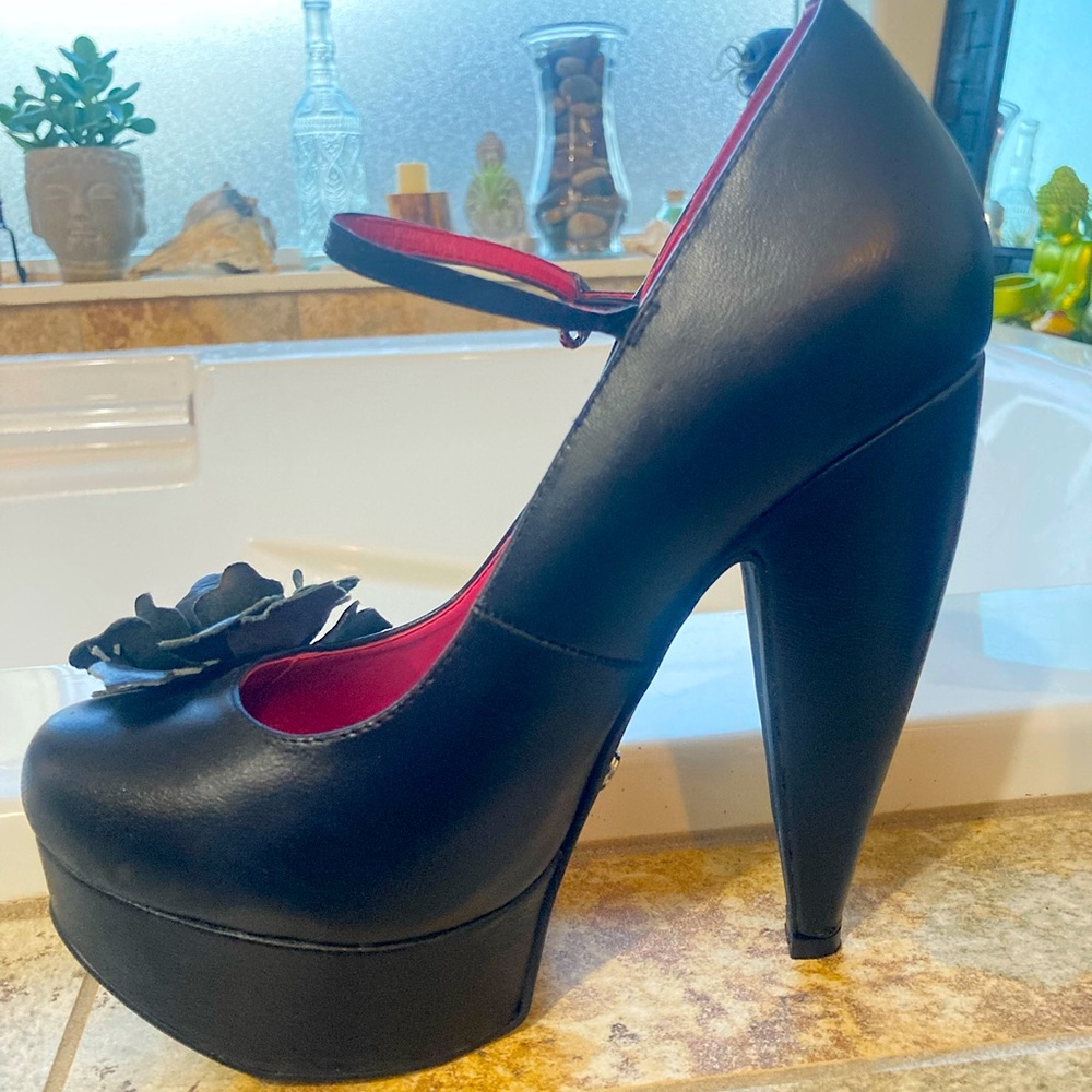 TUK Black Leather Mary Jane Stilettos